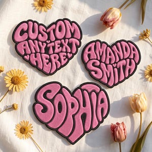 Custom Embroidered Patch, Personalized Name Patch, Custom Text Patch, Iron On Sew On Patch, Pink Bubble Letter Patch