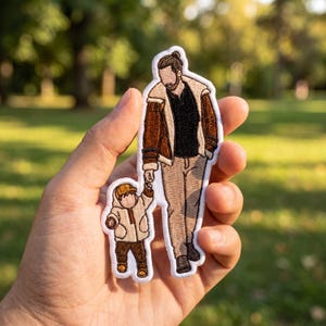 Custom Portrait Embroidered Patch, Personalized Family Photo Patch, Faceless Embroidery Patch from Photo, Custom Iron On Patch Gift image 3