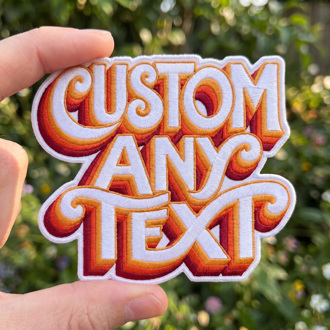Embossed Caligraphy Custom Text Embroidered Patch, Personalized Name Patch, Retro Lettering ...