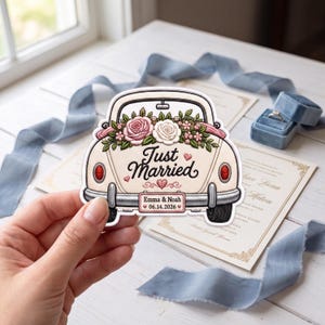 Personalized Just Married Car Embroidered Patch, Custom Wedding Patch, Bride Groom Gift, Anniversary Keepsake, Iron On Sew On