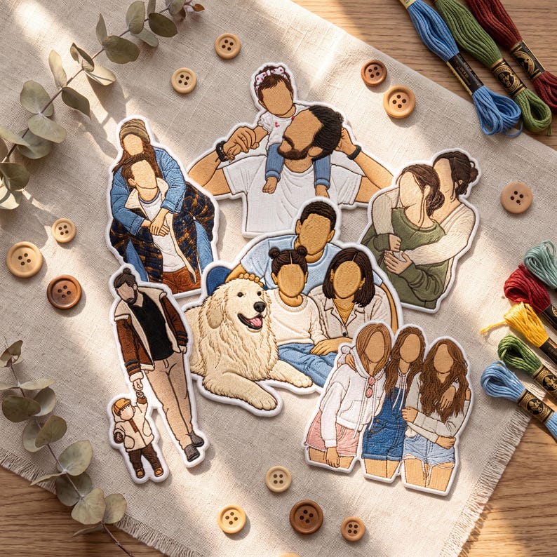 Custom Portrait Embroidered Patch, Personalized Family Photo Patch, Faceless Embroidery Patch from Photo, Custom Iron On Patch Gift image 2