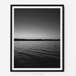Torch Lake At Sunset, Black And White Fine Art Photography Print, In Michigan, Summer, With Buoys, Art For Gratitude.