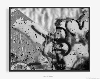 Urban Winter Graffiti Photography Print, Black And White, Winter On Lake Michigan, Abstract, Grunge,  Urban, Art For Gratitude.