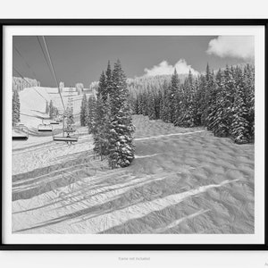 Ansicht des Game Creek Express Skifahrers am Skiort Vail, Black & White Vail Colorado Fine Art Photography Print, Wild Card und Showboat Läufe