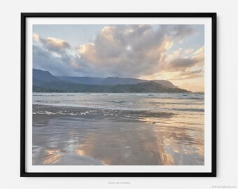 Hanalei Beach vid solnedgången, ett konstfotografitryck från Kauai, Hawaii, konst för tacksamhet