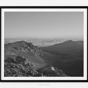 Haleakalā Summit View Into Volcanic Crater at Sunrise, Haleakalā National Park Black And White Fine Art Photography Print, In Maui Hawaii
