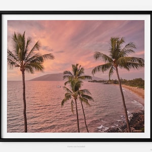 Sunset At Kamaole Beach In Kihei, A Maui Hawaii Fine Art Photography Print, With Palm Trees, Art For Gratitude