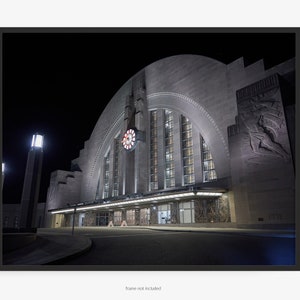Cincinnati Photography Print Of Museum Center At Union Terminal, Architecture, At Night, Art Deco Building, With Clock, Art For Gratitude