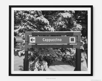 Cappuccino Ski Run Sign, At Vail Ski Resort, A Vail Black And White Fine Art Photography Print, Art For Gratitude