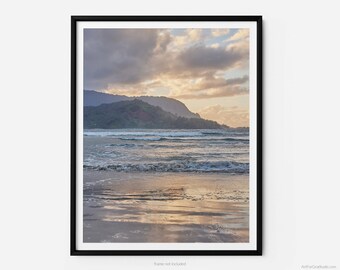 Hanalei Beach vid solnedgången, ett konstfotografitryck från Kauai, Hawaii, konst för tacksamhet