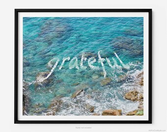Grateful Quote In Caribbean Ocean, St. John Fine Art Photography Print, Art For Gratitude