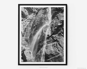 Dolny Wodospad Yosemite, w Parku Narodowym Yosemite, czarno-biały wydruk artystyczny, lato, Kalifornia, sztuka wdzięczności