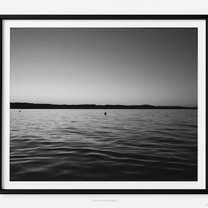 Torch Lake At Sunset, Black And White Fine Art Photography Print, In Michigan, Summer, With Buoys, Art For Gratitude.