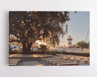 Harbour Town Sunset at Liberty Oak, Hilton Head Island Fine Art Canvas Photography Print, In Sea Pines Plantation, Art For Gratitude