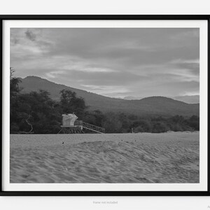 Sunrise At Makena Beach (Big Beach), A Maui Hawaii Black And White Fine Art Photography Print, With Lifeguard Tower,  Art For Gratitude