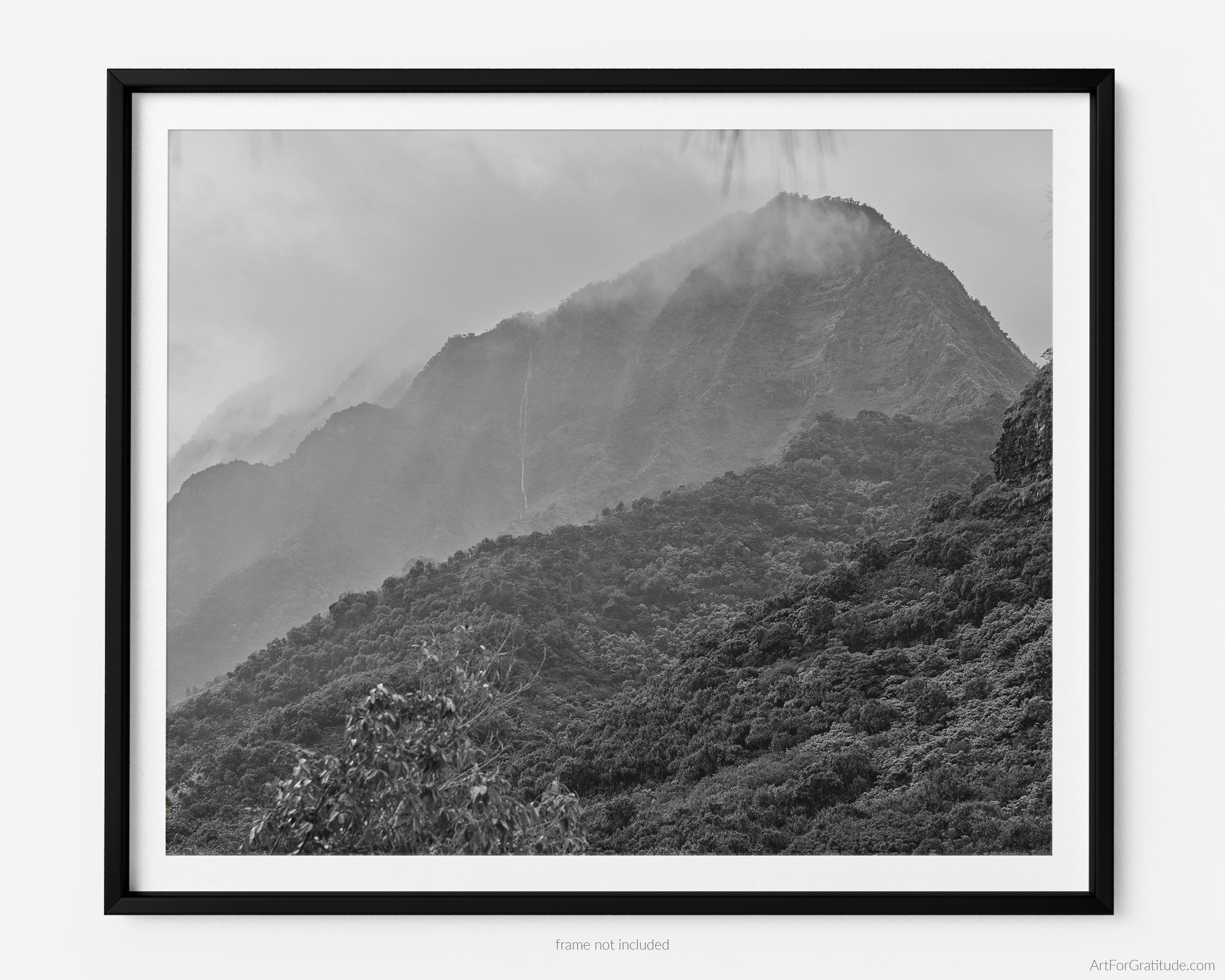 Hanakapiai Falls On Kalalau Trail, Nā Pali Coast, A Kauai Hawaii Black And White Fine Art Photography Print, Art For Gratitude