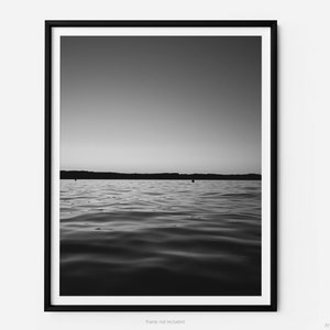 Torch Lake At Sunset, Black And White Fine Art Photography Print, In Michigan, Summer, With Buoys, Art For Gratitude.