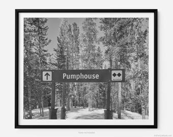 Pumphouse Double Black Diamond Sign, At Vail Ski Resort, Vail Black And White Fine Art Photography Print, Art For Gratitude