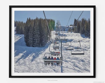 Skiers On Mountain Top Express Lift, At Vail Ski Resort, Vail Fine Art Photography Print, Art For Gratitude