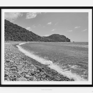 Blue Cobblestone Beach, St. John USVI Black And White Fine Art Photography Print, Art For Gratitude