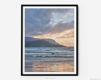 Hanalei Beach vid solnedgången, ett konstfotografitryck från Kauai, Hawaii, konst för tacksamhet