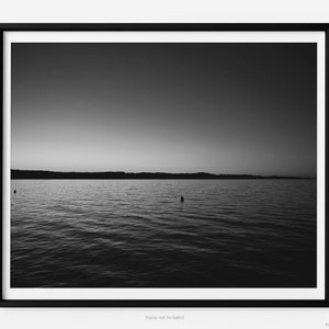 Torch Lake At Sunset, Black And White Fine Art Photography Print, In Michigan, Summer, With Buoys, Art For Gratitude.