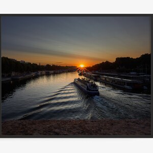 Paris Photography Print, Boat On River Siene At Sunrise, near Eiffel Tower. Art For Gratitude. Summer In Paris, France.