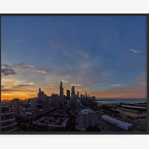 Chicago Photography Print Of Sunset In South Loop and Lakeshore Drive, Summer. Soldier Field, Field Museum, Lake Michigan. Art For Gratitude
