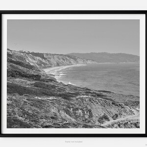 Impresión fotográfica de bellas artes en blanco y negro de Black&#39;s Beach, Torrey Pines, en un sendero de playa, en San Diego, California, arte para expresar gratitud