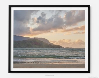 Hanalei Beach vid solnedgången, ett konstfotografitryck från Kauai, Hawaii, konst för tacksamhet