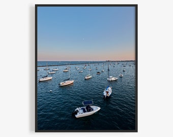 Chicago Photography Print Of Boats On Lake Michigan, At Columbia Yacht Club, Summer. Art For Gratitude. Chicago Wall Art, Nautical, Boats.