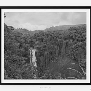 Makahiku Falls On the Pipiwai Trail, A Maui Hawaii Black And White Fine Art Photography Print, Art For Gratitude