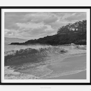 Waves At Makena Beach (Big Beach), A Maui Hawaii Black And White Fine Art Photography Print, Oneloa Beach, Art For Gratitude