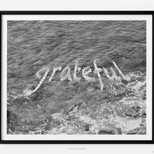 Grateful Quote In Caribbean Ocean, St. John Black And White Fine Art Photography Print, Art For Gratitude