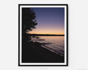 Torch Lake Beach At Sunset, Fine Art Photography Print, In Michigan, Summer, Boat Dock, Art For Gratitude.