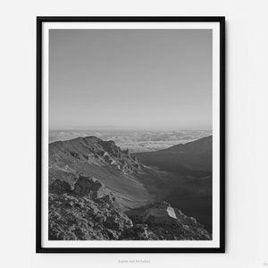 Haleakalā Summit View Into Volcanic Crater at Sunrise, Haleakalā National Park Black And White Fine Art Photography Print, In Maui Hawaii