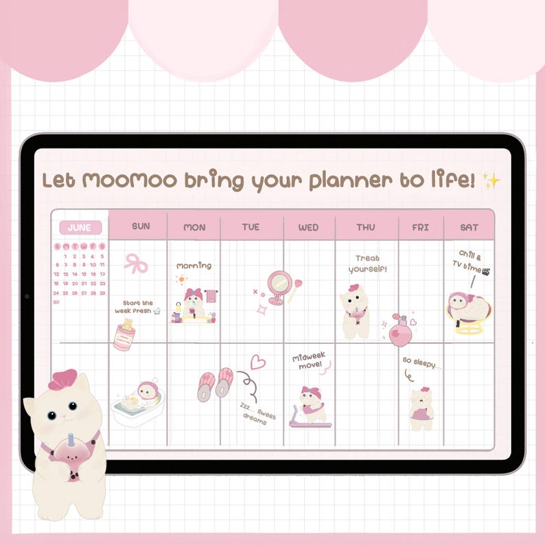 Cute Cat Digital Stickers – Moomoo’s Daily Life PNG Set for Planner ...