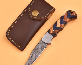 Pocket Knife Handmade Damascus Steel Folding Knife Gift for Him , Christmis & Anniversary