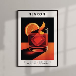 Negroni Cocktail Retro Digital Print – Father’s Day Gift, Vintage Bar Wall Art, Home Bar Decor, Whiskey Lover Gift, Man Cave Poster