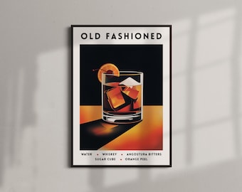 Old Fashioned Cocktail Print: Vintage Bar Art, Whiskey Drink Decor (Digital Download