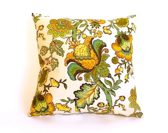 Handmade Vintage Yellow Green Floral Throw Pillow … Waverly Fabric, 18 x 18 Square Down Pillow, Sandringham Pattern, English Country Botanic