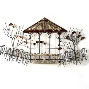 Vintage Large Brutalist Metal Wall Sculpture of Bandstand ... Made by Enesco in Hong Kong, Americana Music Lover Wall Art, After C. Jere