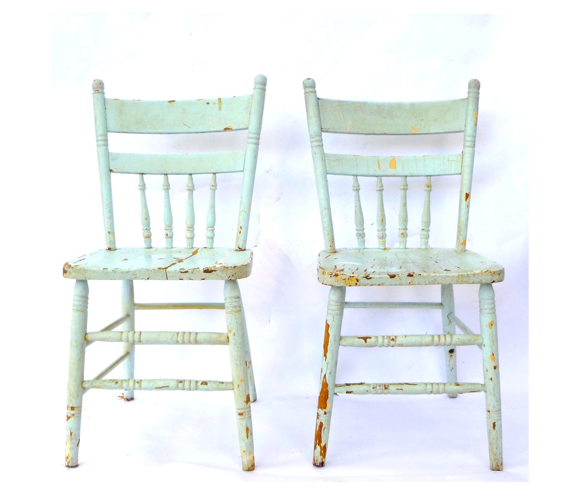 Vintage Blue Spindle Back Kitchen Chairs Pair Robins Egg Etsy