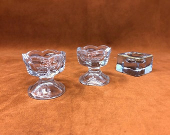 Mixed Lot Vintage Clear Glass Salt Cellars ... Cut Glass Salt Holders, 1.75" Tall Personal Salt Dishes, Scalloped Top Salt Compotes, Cube