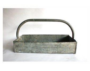 Vintage Galvanized Metal Tool Caddy ... Primitive Rustic Plant Holder, Toolbox, Garden Caddy, Industrial Modern Planter, Modern Farmhouse