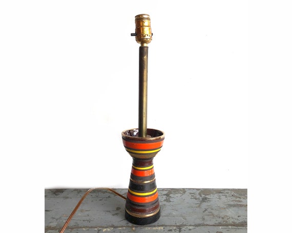 Vintage Small Mcm Gold Brown Striped Lamp Bedside Lamp Etsy