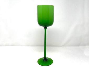 Vintage Kelly Green Tall Cased Glass Goblet … Long Stemmed Glass Compote, MCM Case Glass, Mid Century Modern Art Glass, Empoli, 14" Tall