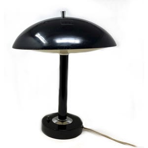 Vintage Mid Century Modern Black Saucer Desk Lamp ... Space Age UFO Atomic Age Table Lamp, MCM Lighting, Midcentury Mushroom Dome Lamp