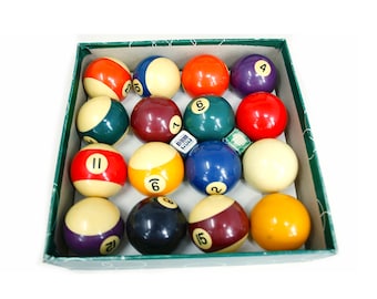 Vintage Belgian Aramith Balls ... Pool Balls, Billiards Balls in Box, Complete Set of 16, 2-1/4 Size, Phenolic Resin, Vintage Pool Balls