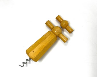 Vintage French Maple Corkscrew … Double Twist Vtg Wine Opener, Rustic Barware, Wooden Bottle Opener, Organic Bar Accessory, Faceted Wood